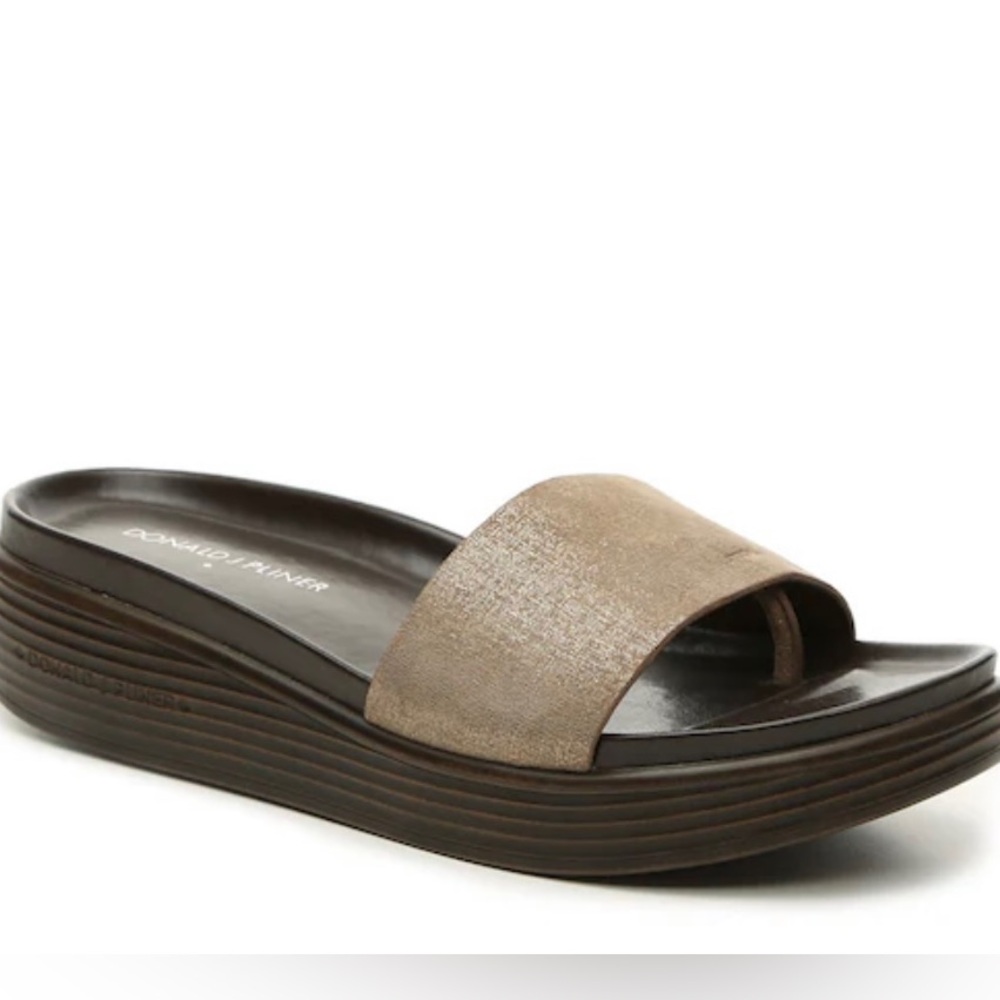 Donald J. Pliner Bronze and Dark Brown Slide Sandals